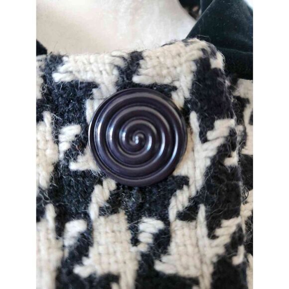 Houndstooth Vintage WOOL Lined Swing Coat Pockets Velvet Cuffs and Collar 80s do - Picture 5 of 11